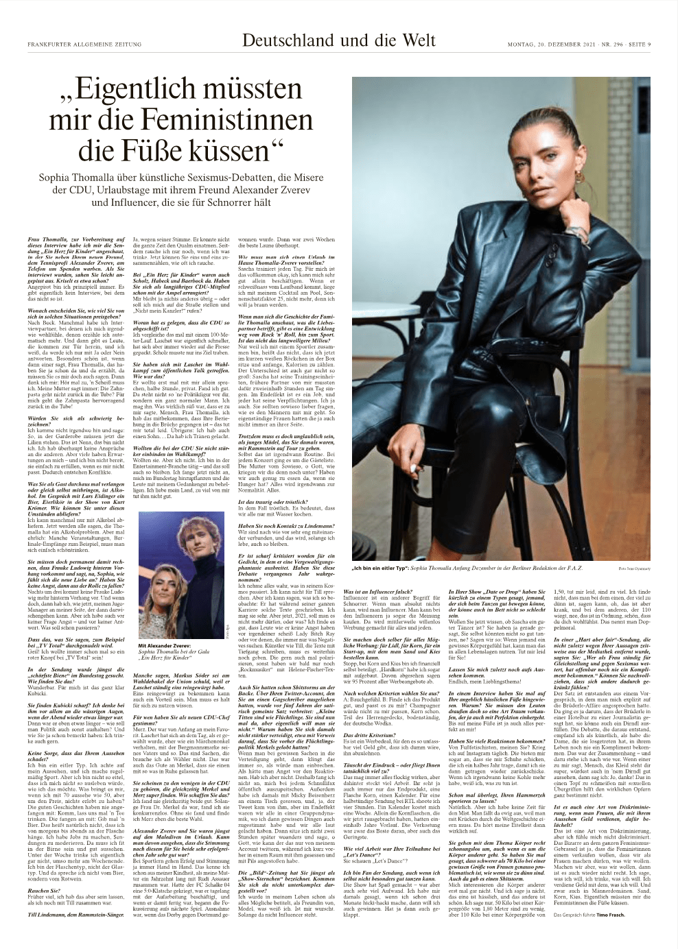 Sophia Thomalla im Interview mit der FAZ